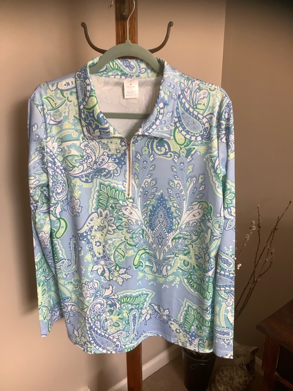 Light Blue Paisley Half-Zip Pullover Hoodie